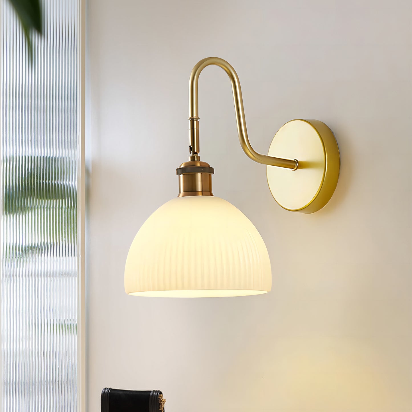 Rubber Wood Glass Wall Lamp